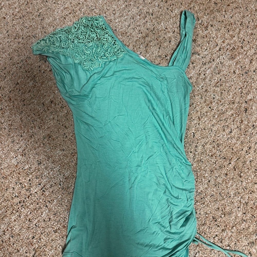 Source Unknown Green Tank Top with Lace Detail